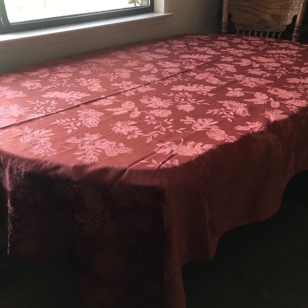Autumn Harvest Damask Tablecloth Fall Leaves 60" x 84"  Rectangle Bronze
